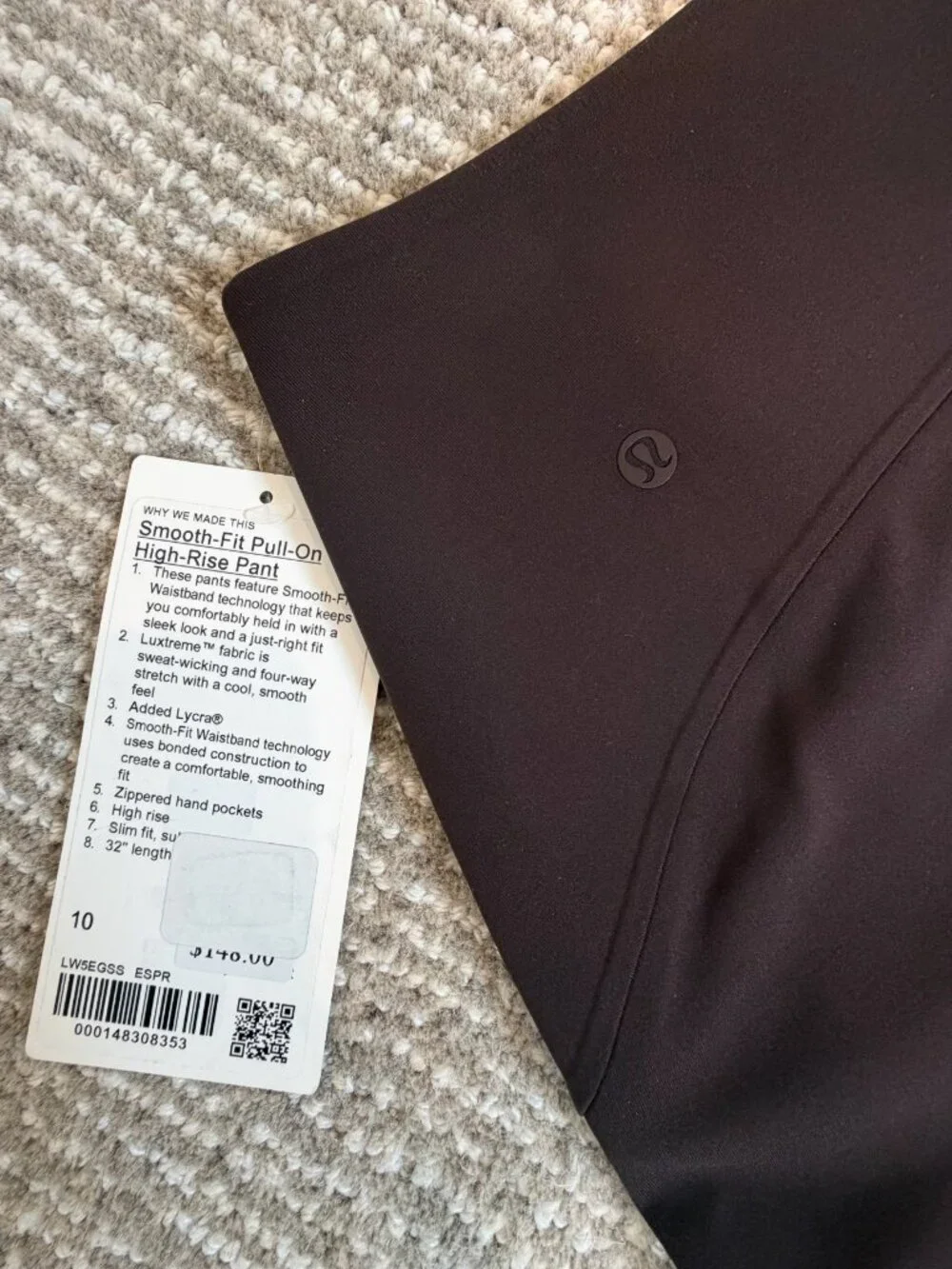 Lululemon Smooth Fit Pull-On High-Rise Pant Espresso Size 10 NWT Luxtreme